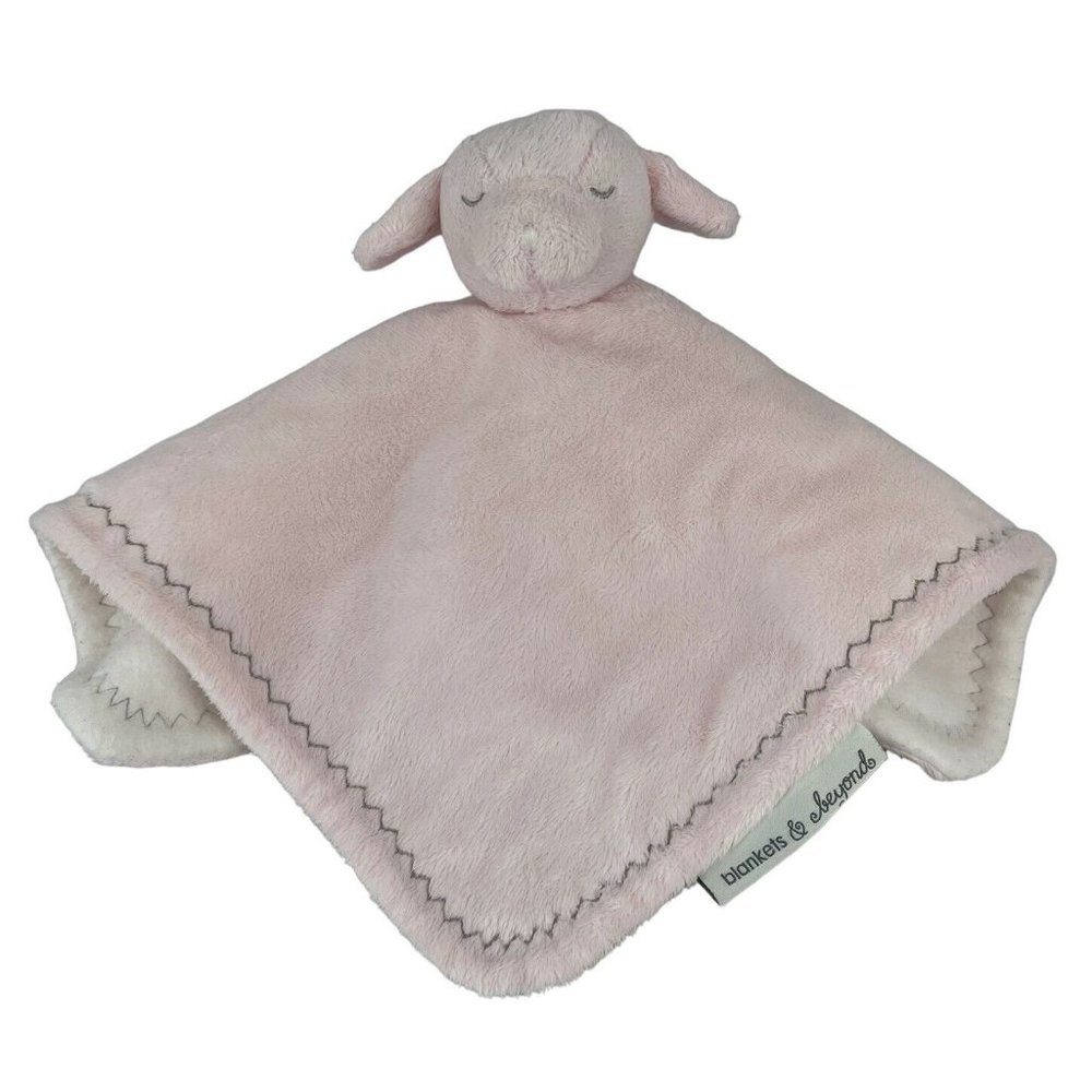 Blankets & Beyond Pink Lamb Sheep Lovey 13" Baby Security Blanket Zigzag‎ Edging